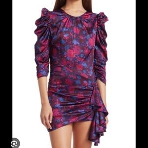 For Love And Lemons Floral Long Sleeve Dress in Purple and Pink